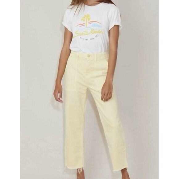 MOTHER Straight Patch Pocket Ankle Fray Jeans, Size 28, Butter Yellow Fall Denim - Picture 1 of 16